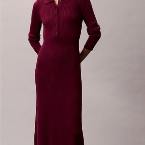NWT Calvin Klein Jeans Women's Smooth Cotton Rib Midi Dress In Burgundy Size M